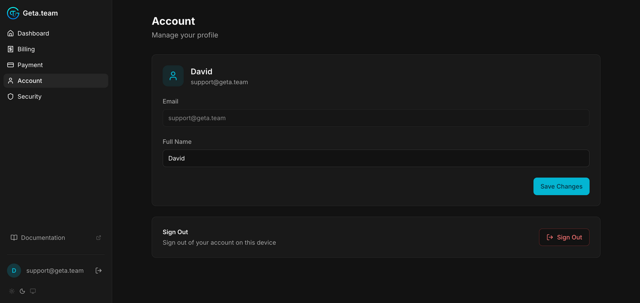 Account page