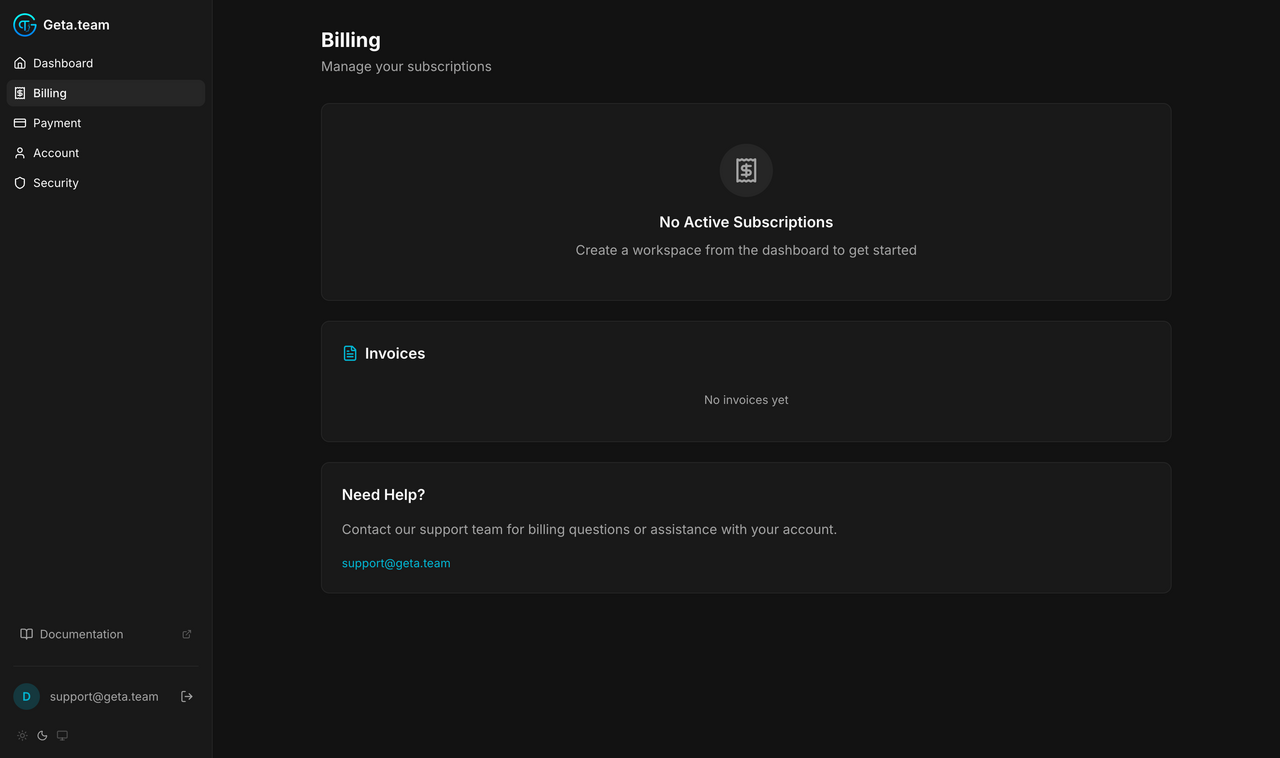 Billing dashboard