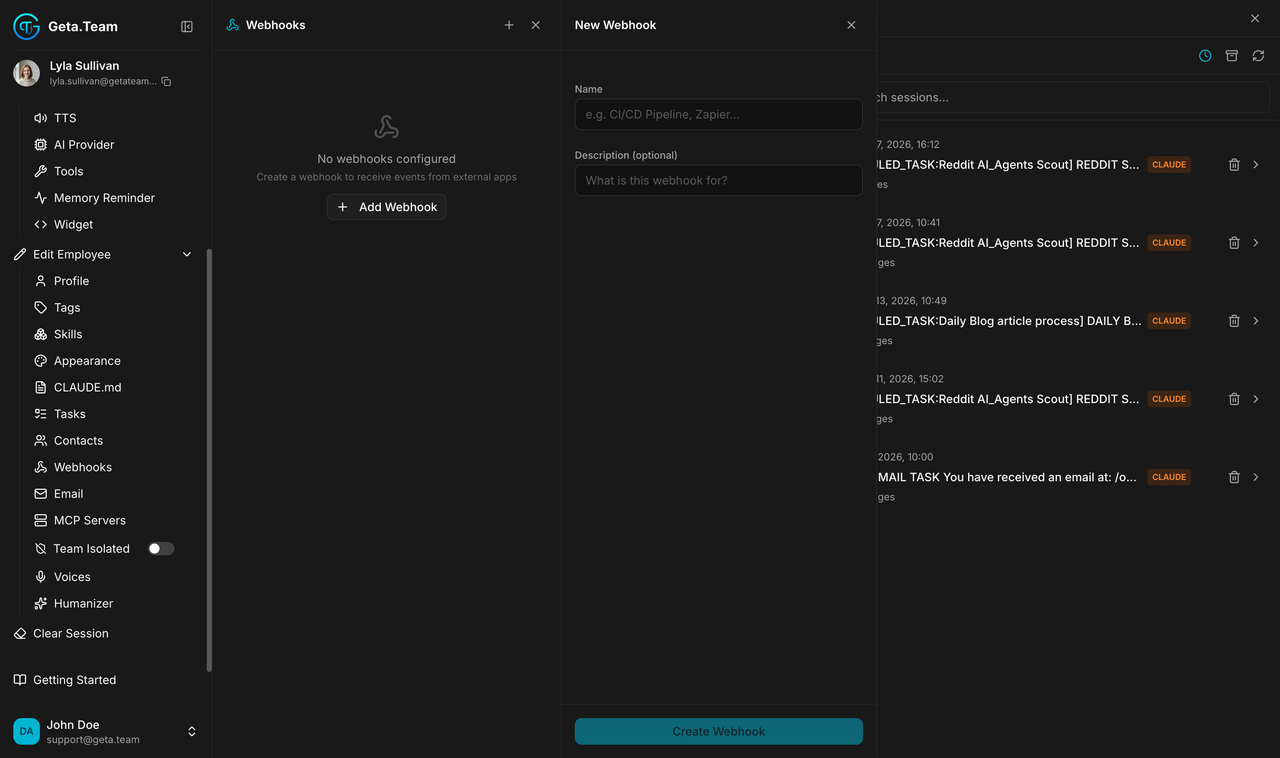 Webhooks tab
