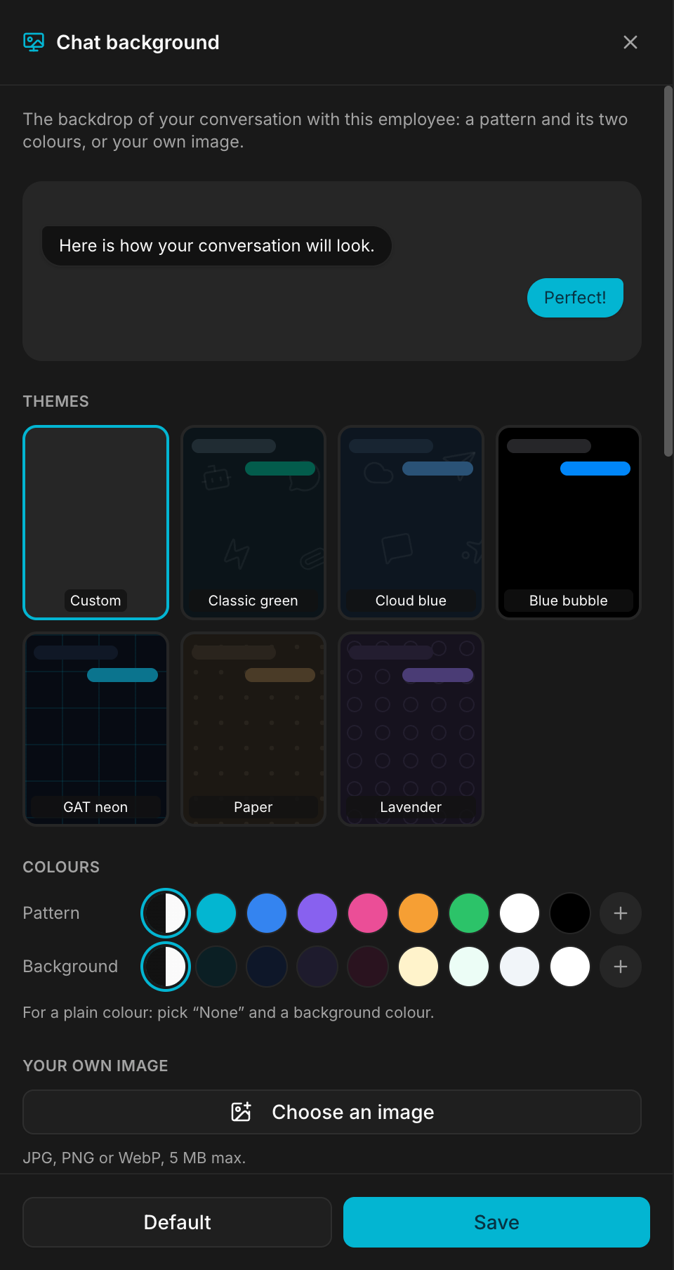 Chat background settings