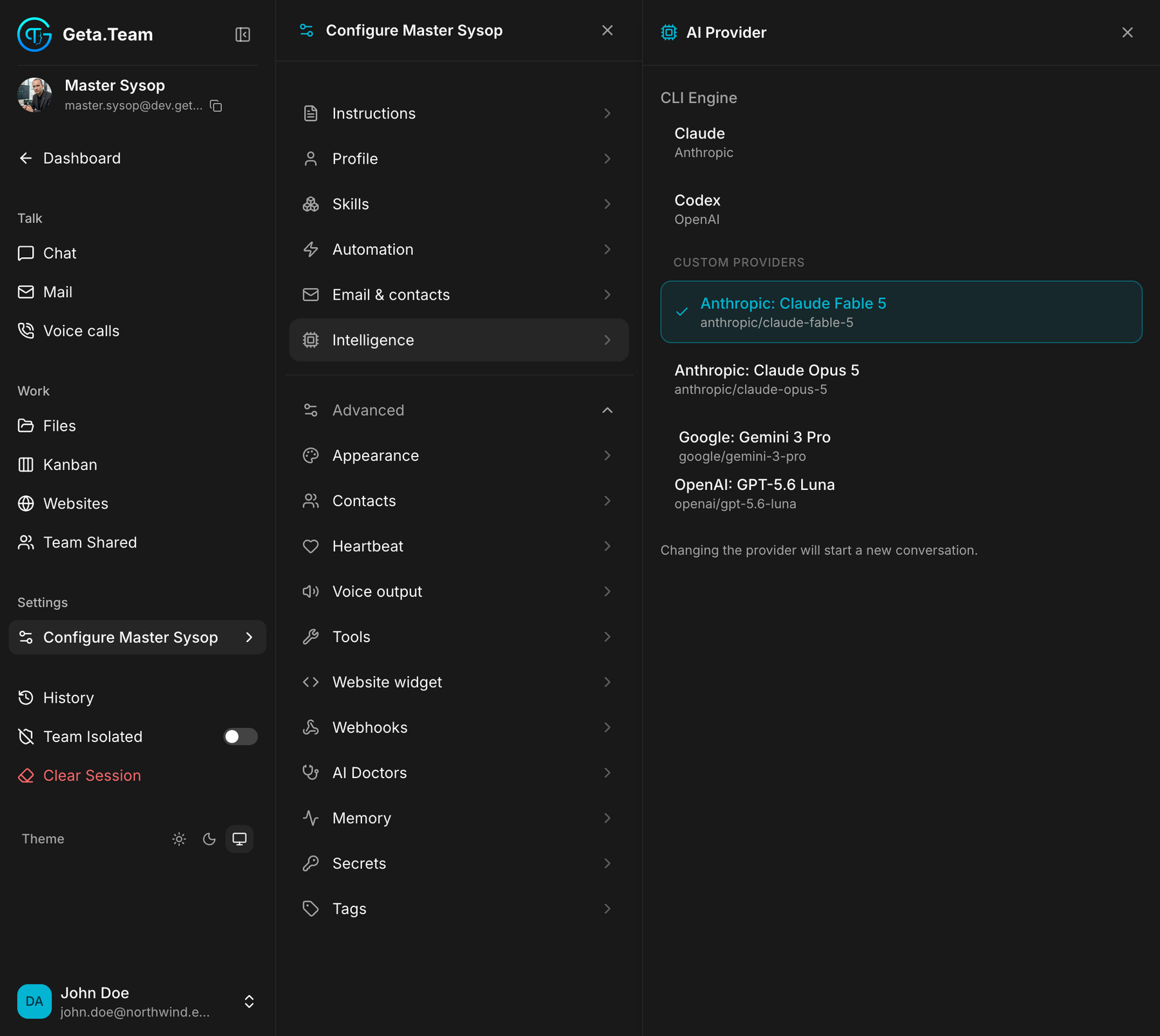 The AI Provider screen on a BYOK workspace
