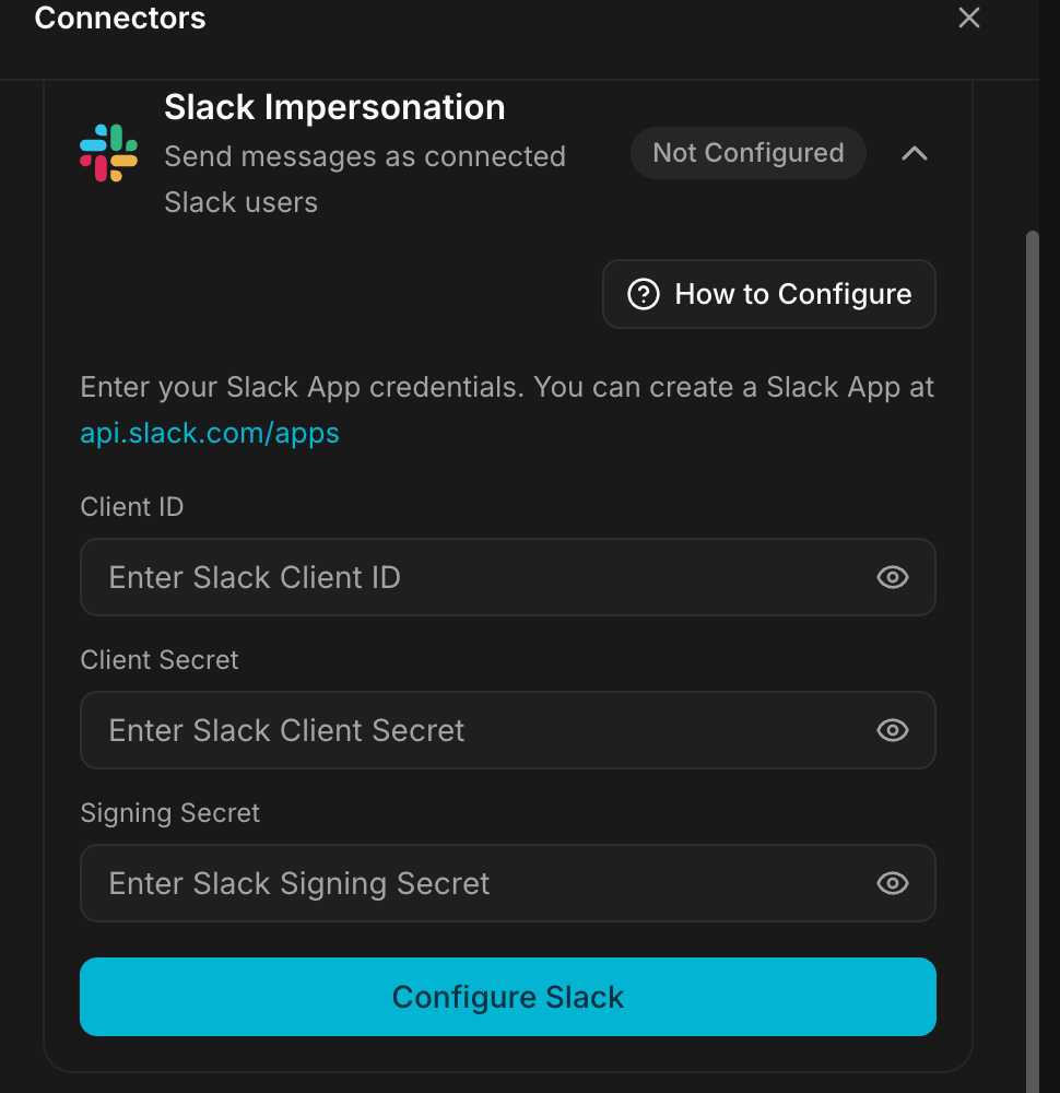 The Slack Impersonation connector