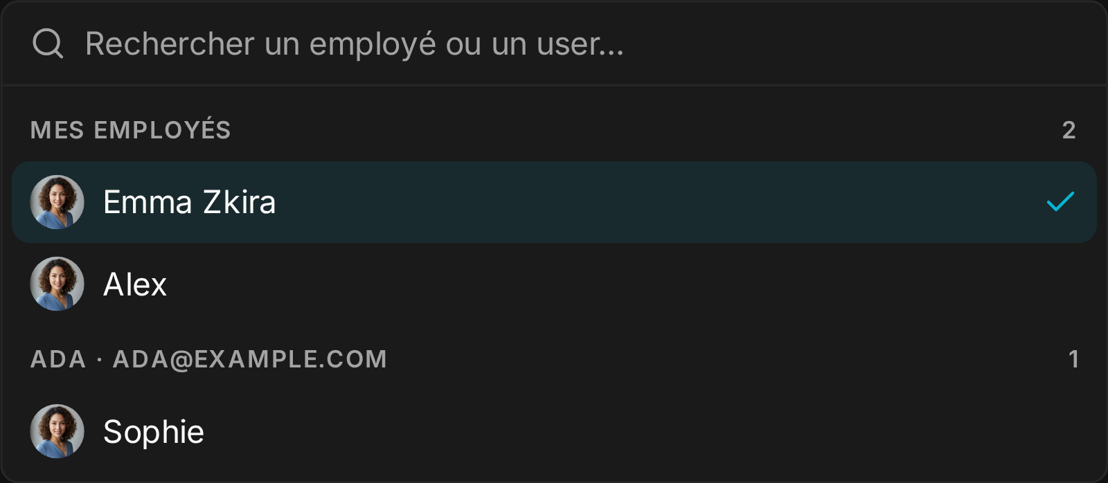 Choisir l'employé d'un connecteur