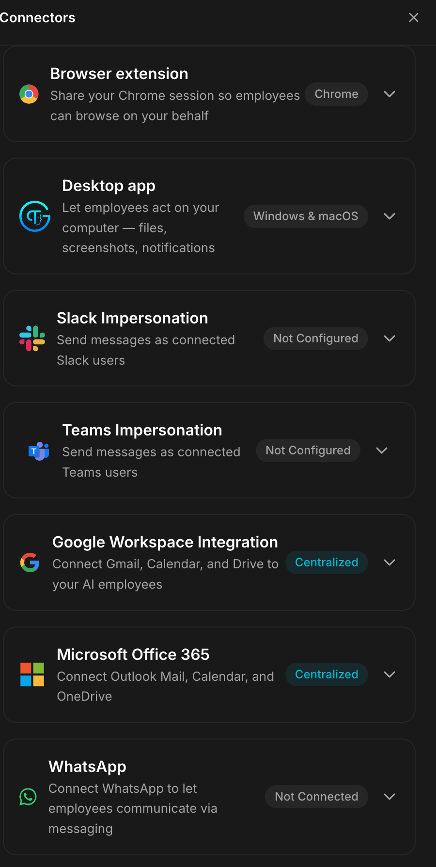 The list of connectors