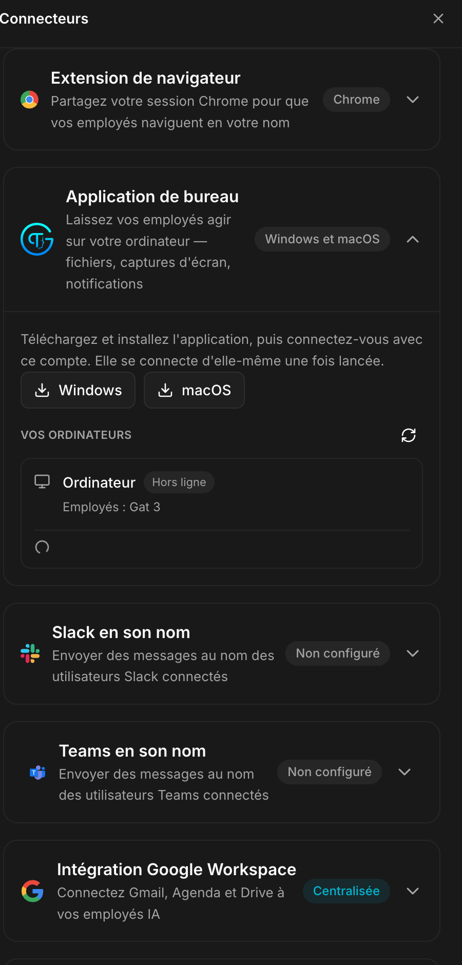 La liste des connecteurs