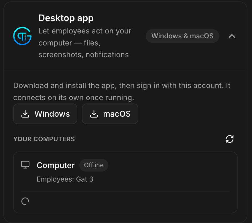 Your computers in Connectors, Desktop app