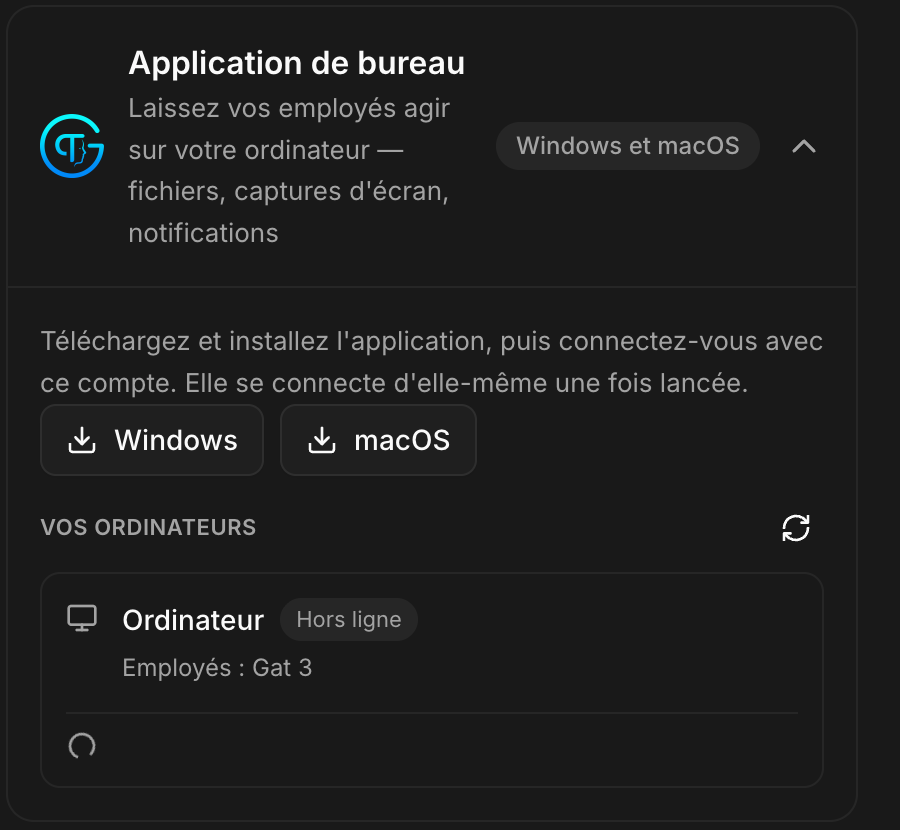 Vos ordinateurs dans Connecteurs, Application de bureau
