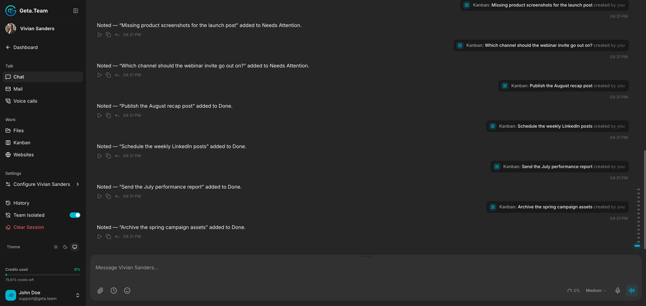 An employee's dashboard