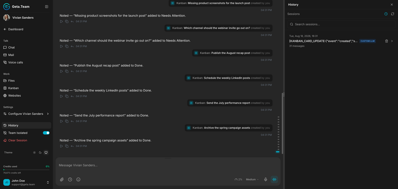 The employee's session controls