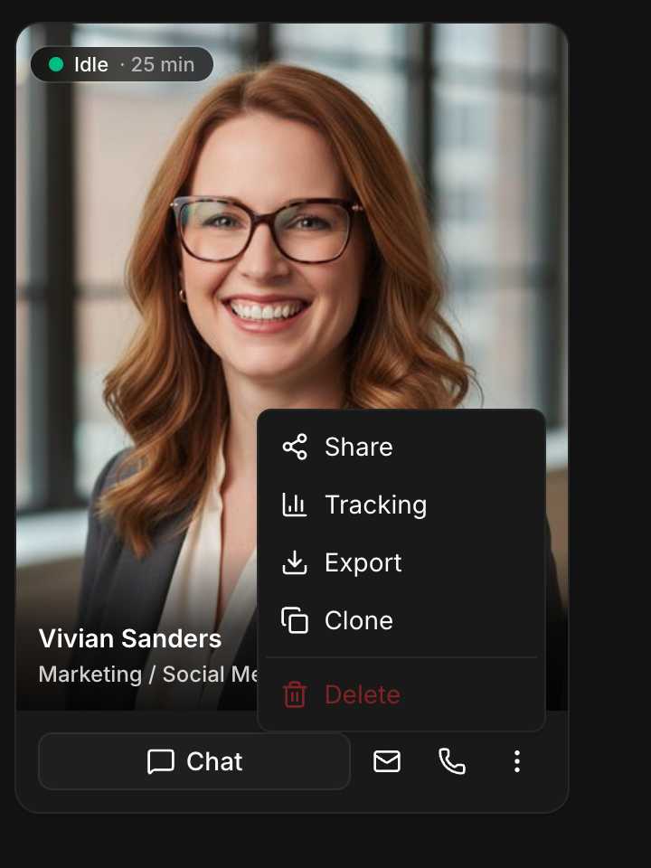 The employee card menu, with Export