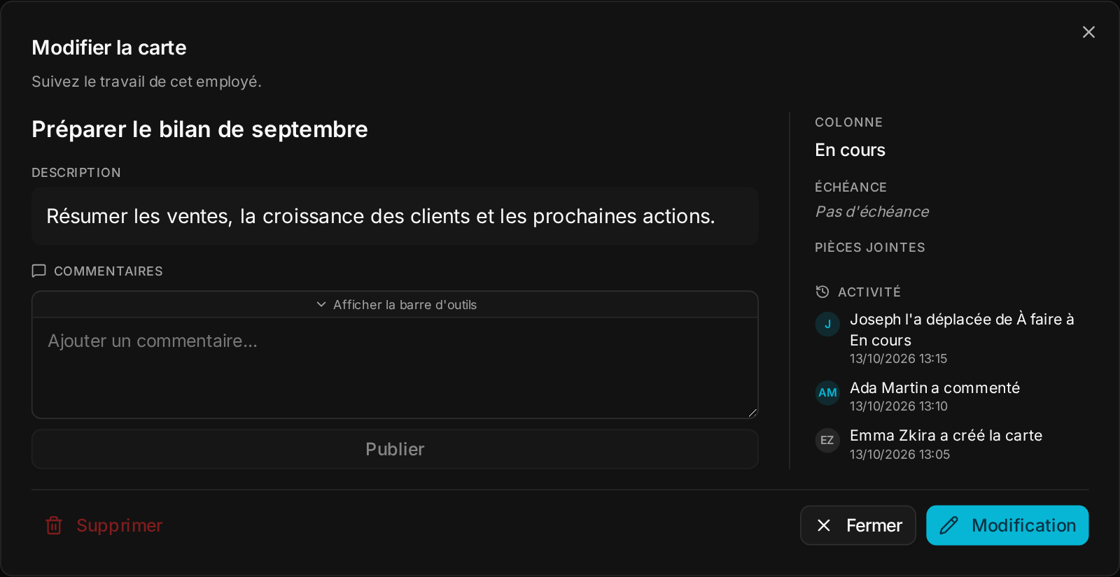 Une carte et sa liste Activité