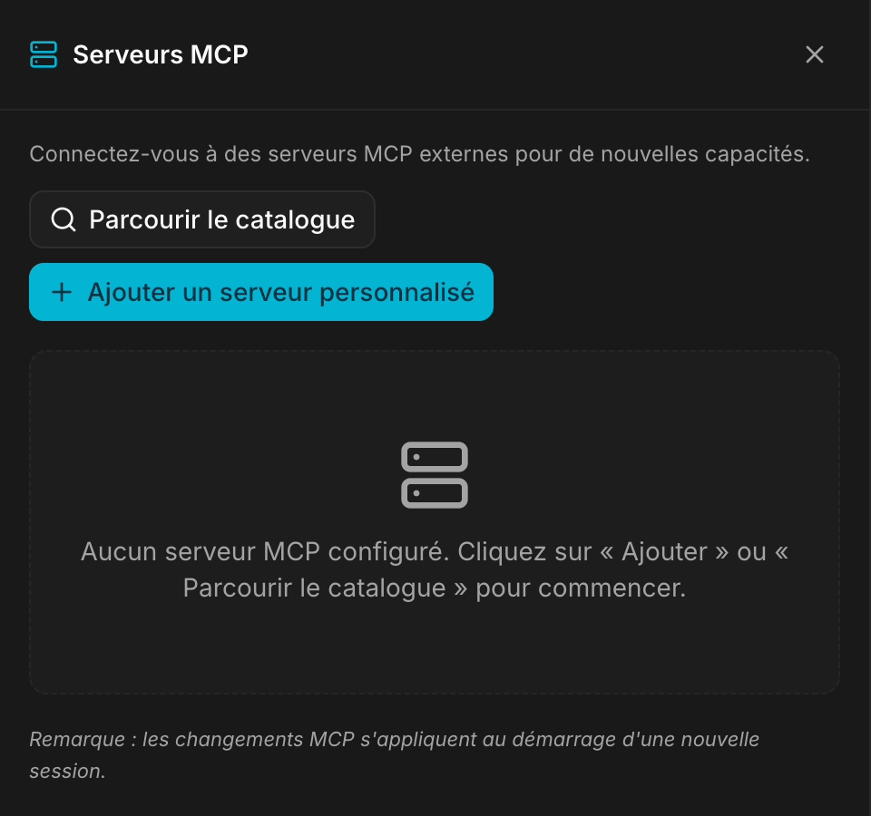 Le panneau Serveurs MCP