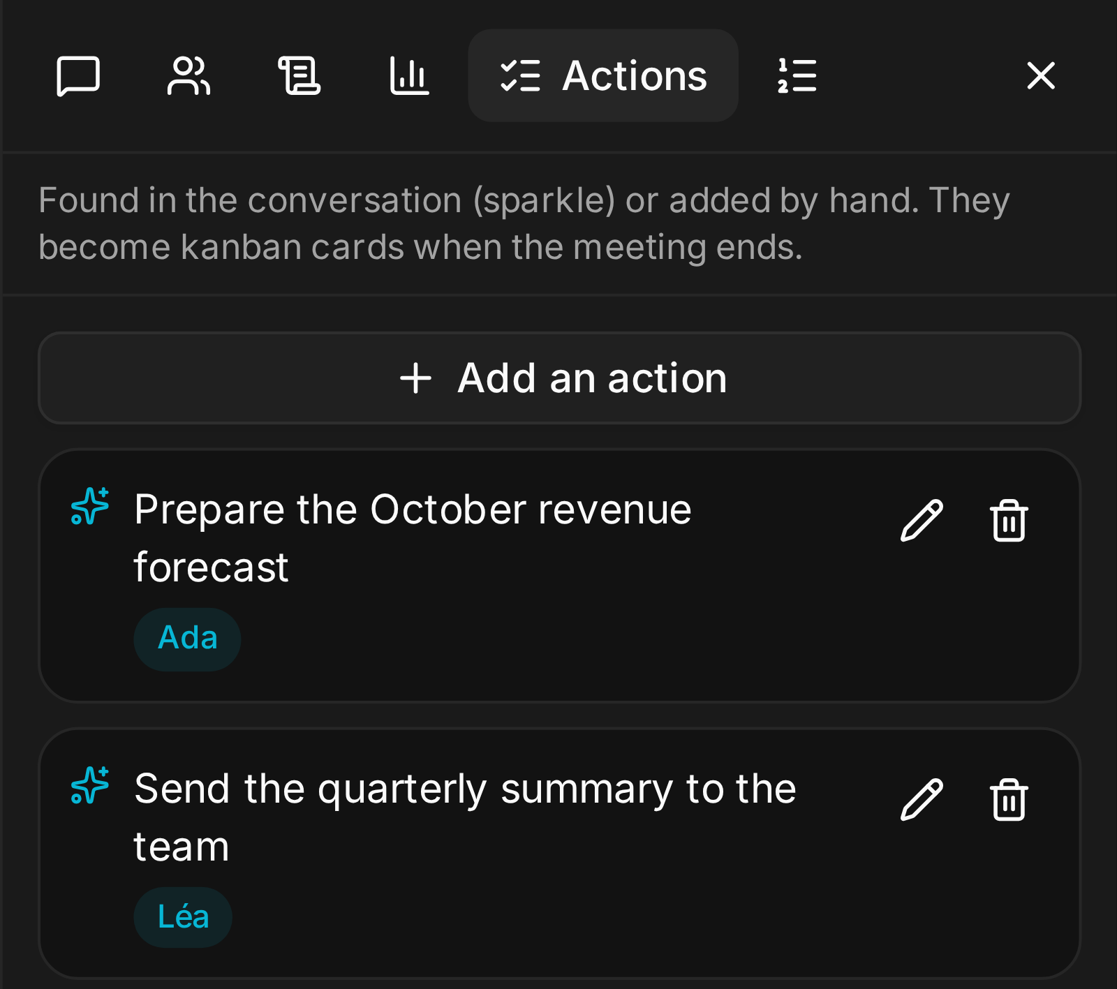 The Actions panel