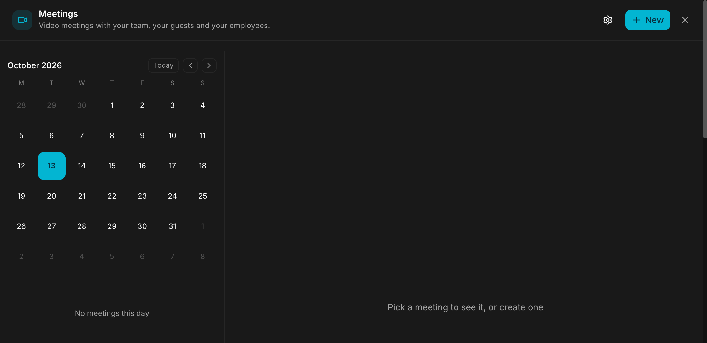 The Meetings page and its calendar