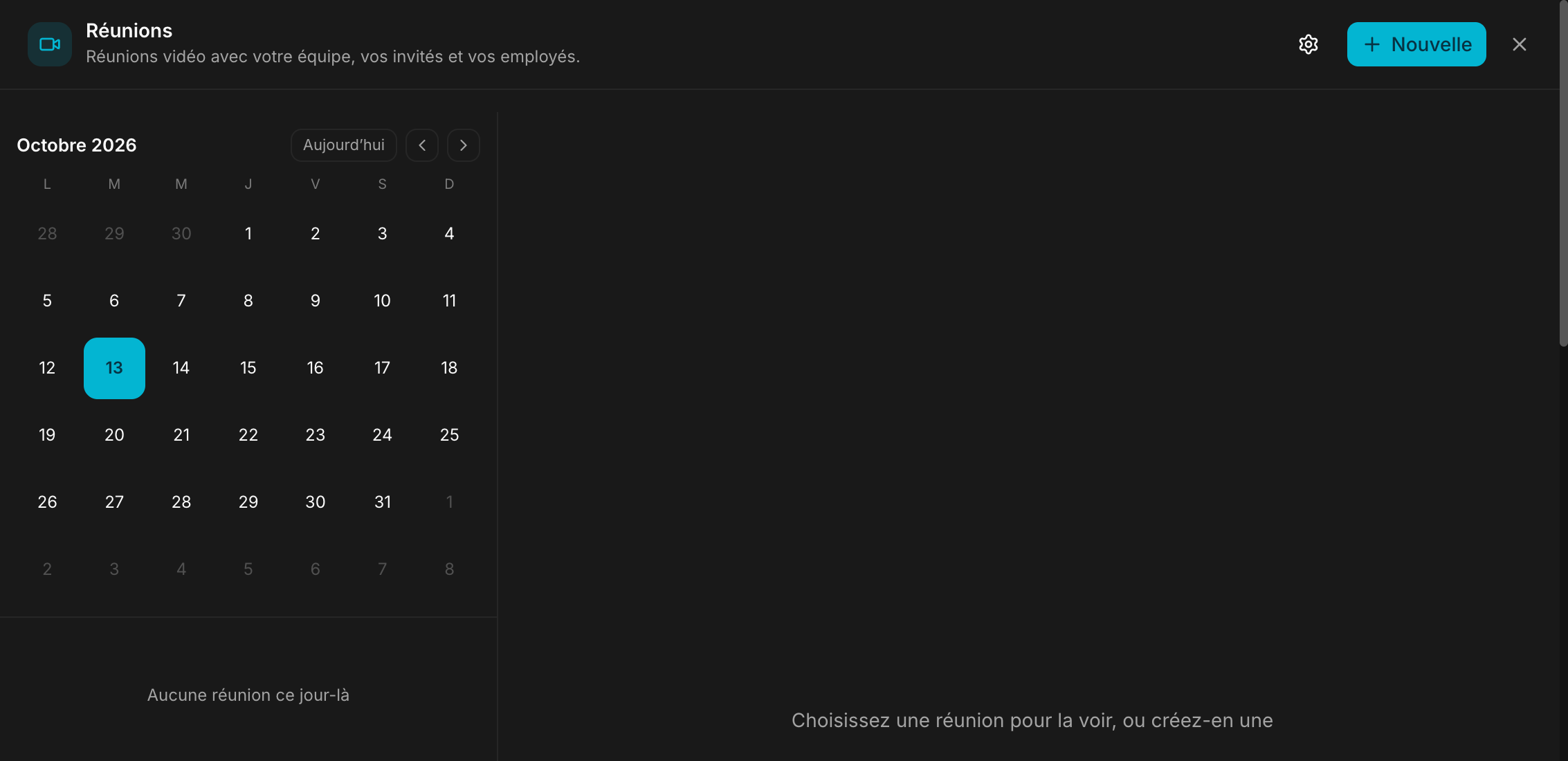 La page Réunions et son calendrier