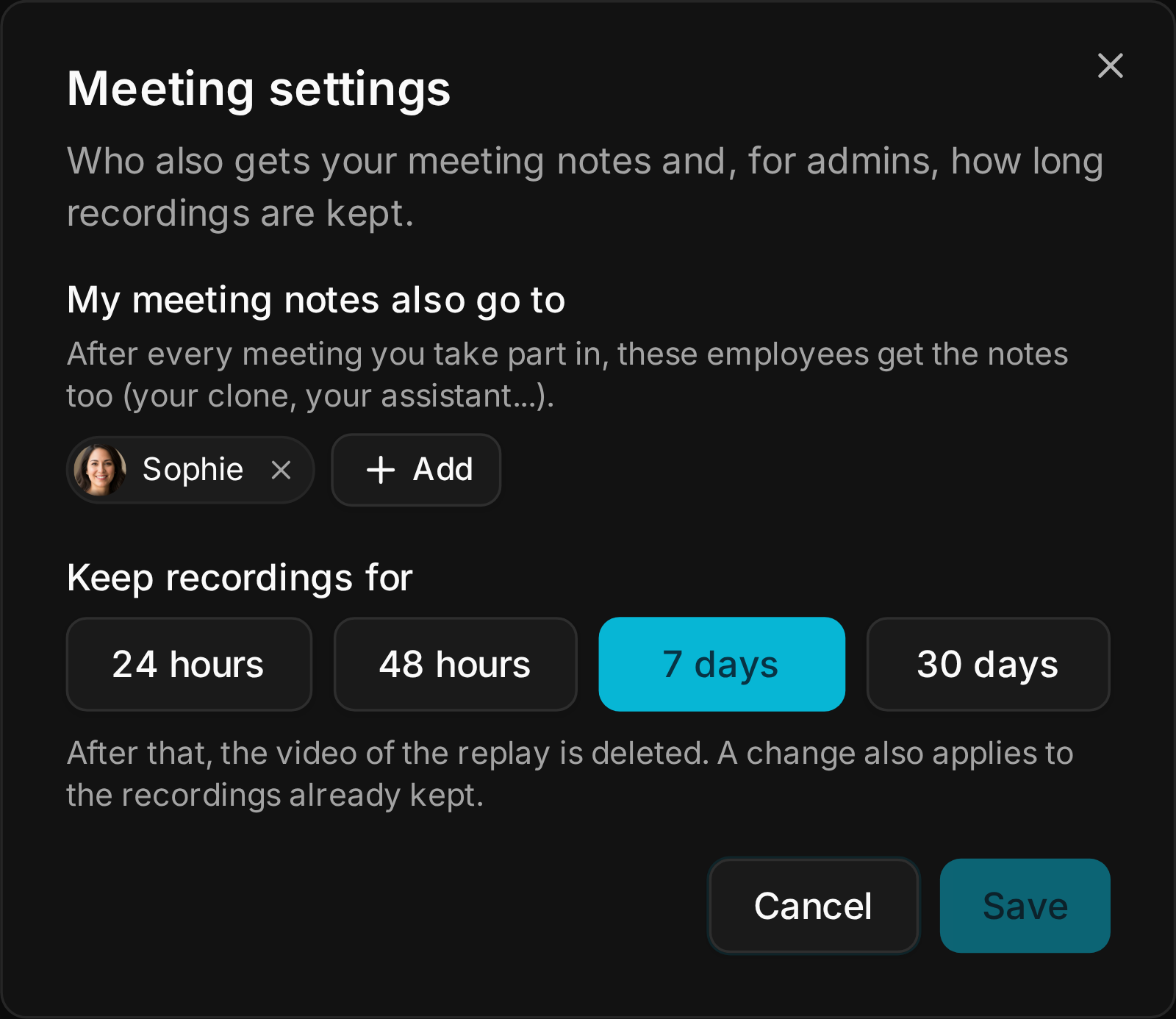 Meeting settings