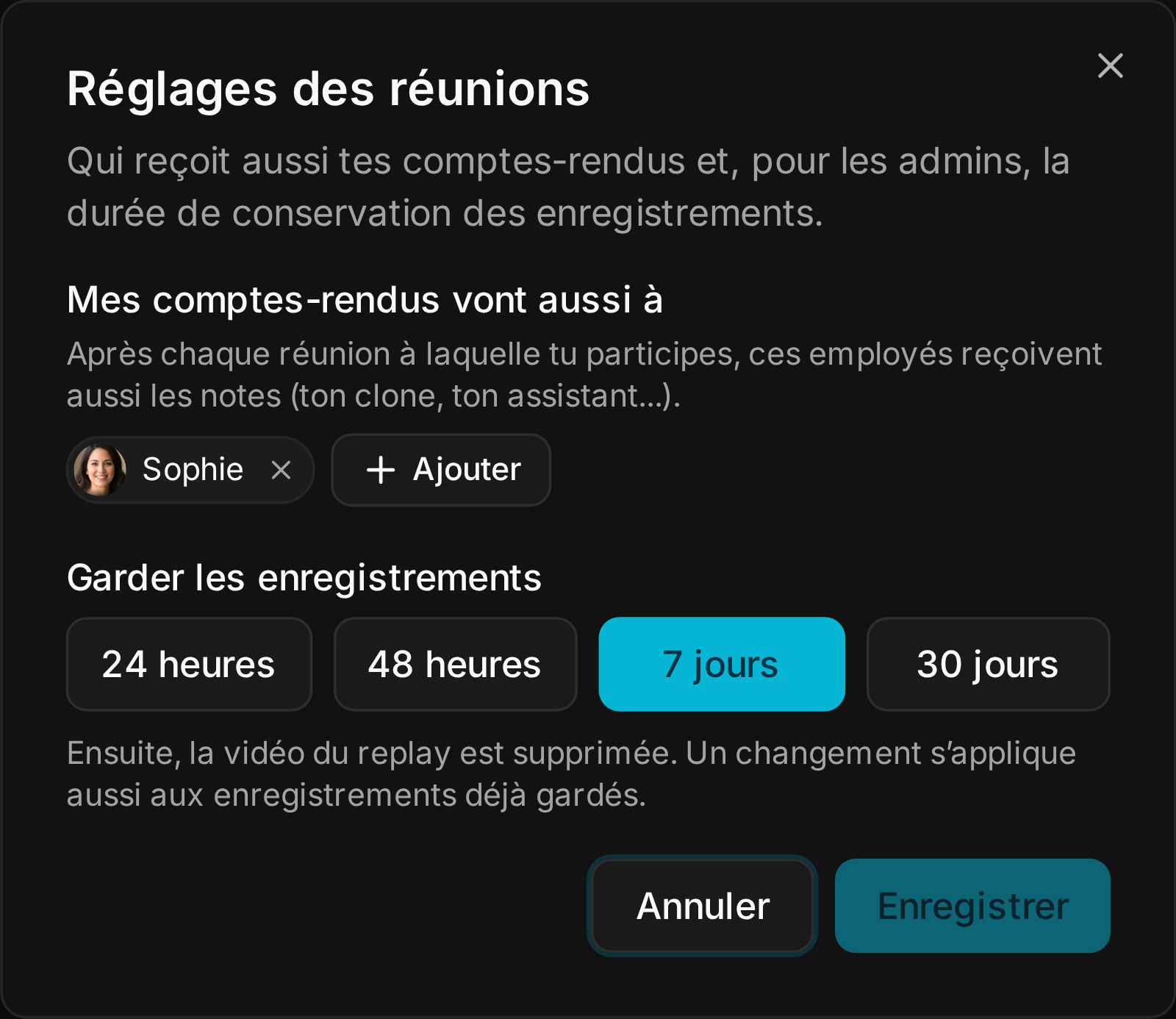 Les réglages des réunions