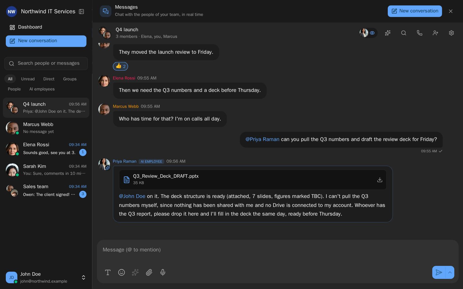 An AI employee answering in a conversation
