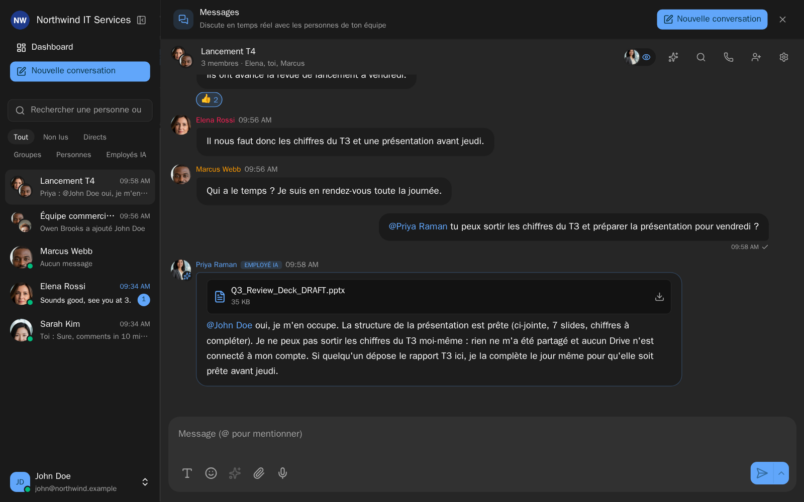 Un employé IA qui répond dans une conversation