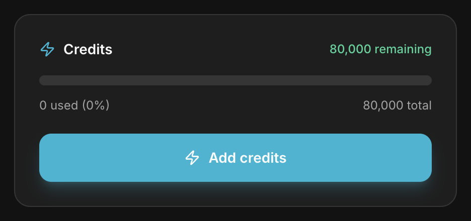 The Credits card with Add credits