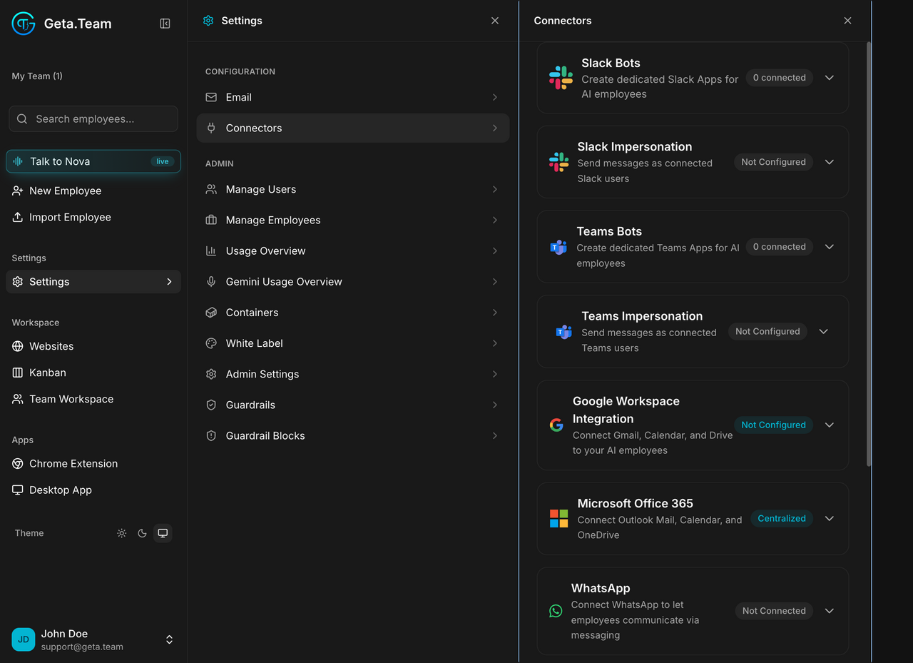 The connectors list