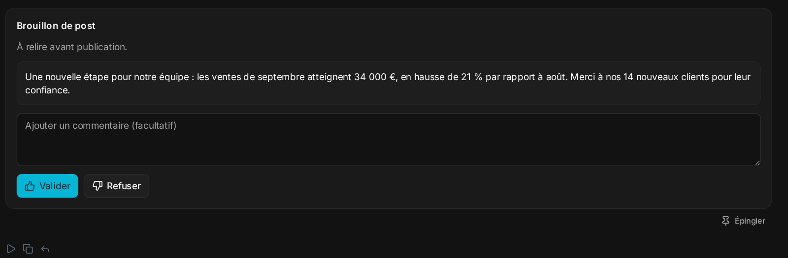 Un brouillon avec Valider et Refuser