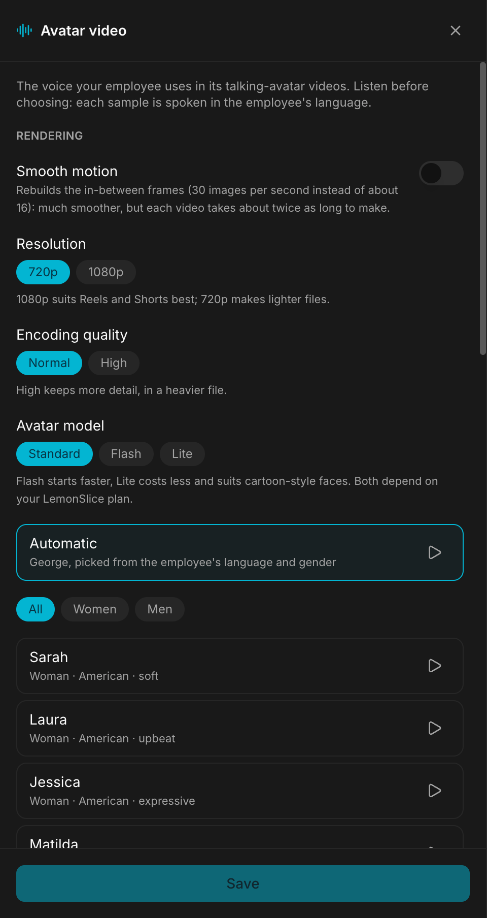 Configure, Avatar video