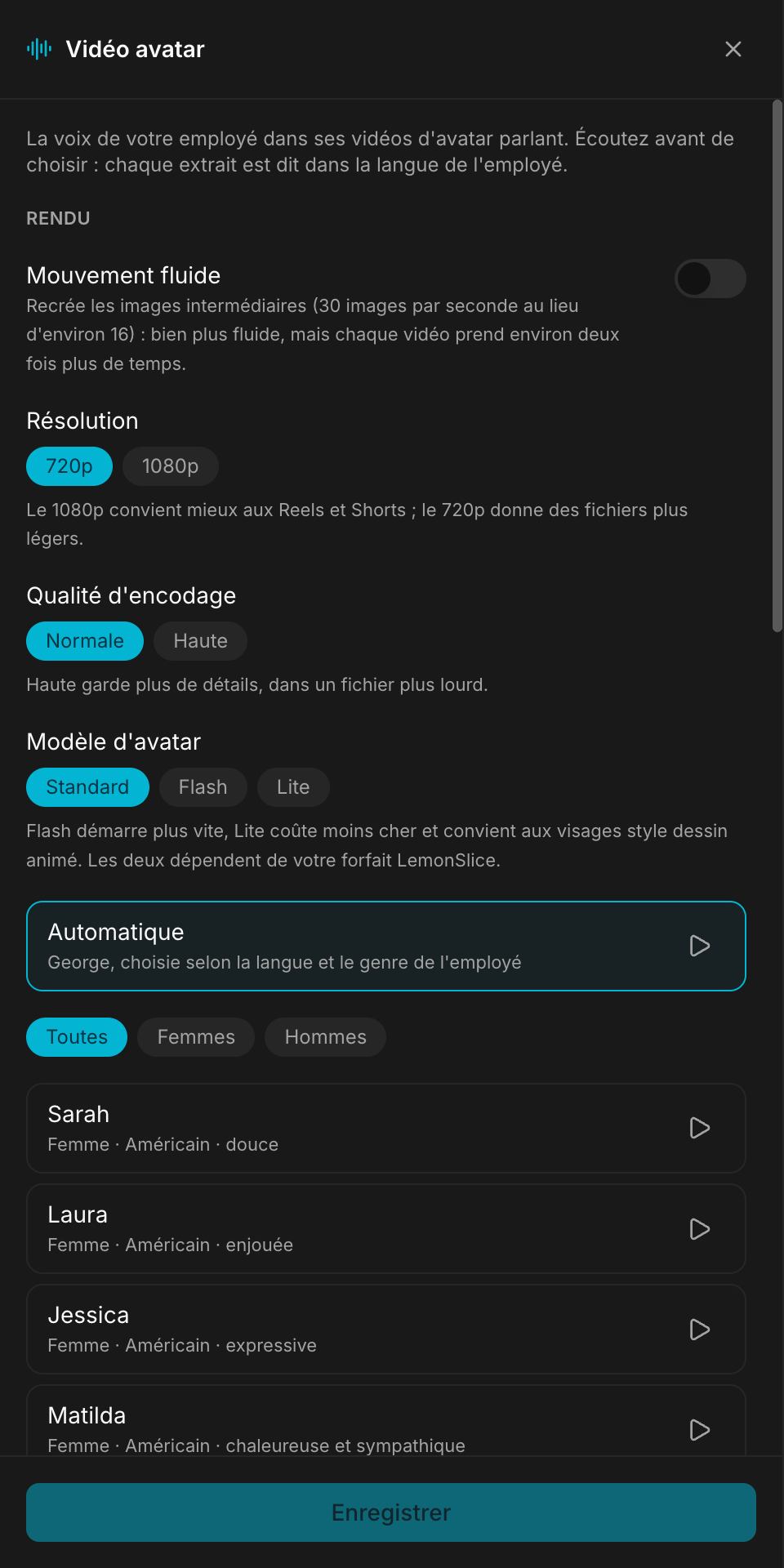 Configure, Vidéo avatar : rendu et voix